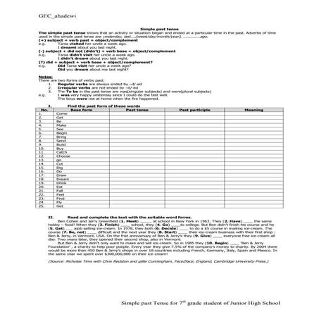 Simple past tense for 7th grade student of junior high school slide ...