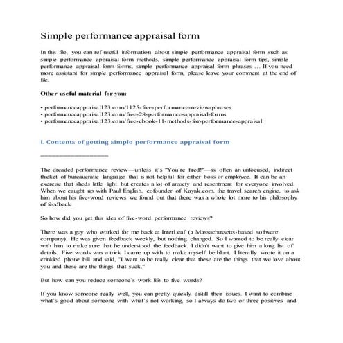 Simple performance appraisal form