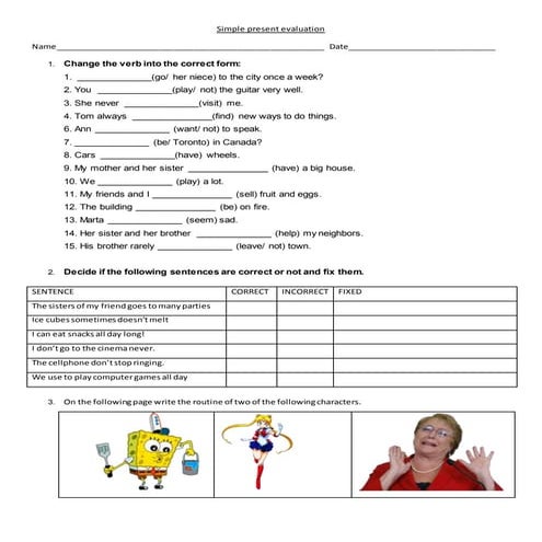 Simple present evaluation advanced