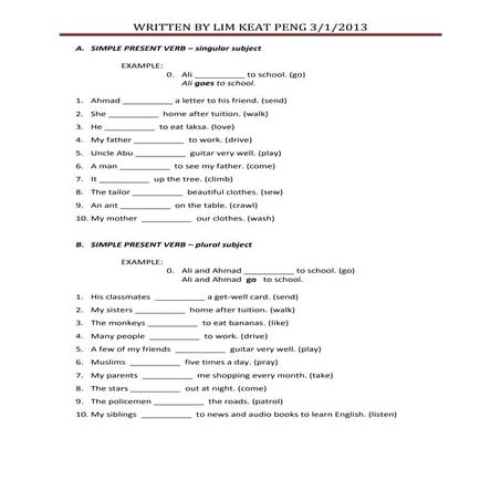 Simple present verb exercise