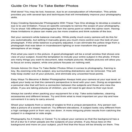 Guide On How To Take Better Photos
