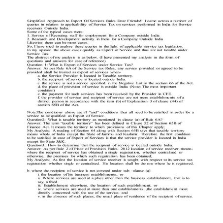 Simplified approach to export of services rules dear friends