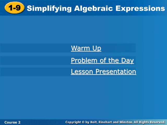 Simplifying algebraic expressions | PPT