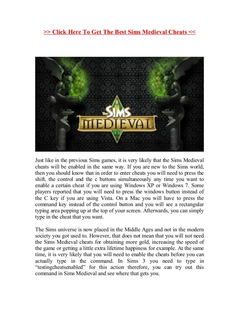 Sims medieval cheats pc mod connectionsmopla