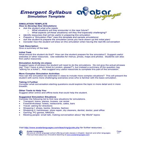 Simulation Plan - Template (Emergent Syllabus)
