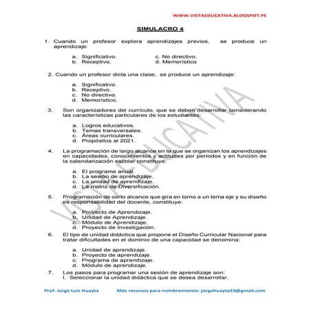 Simulacro 4 - Nombramiento y Ascenso Docente 2019