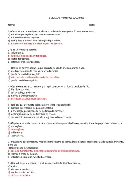 Simulado   primeiros socorros