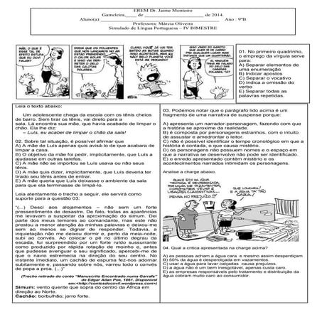 Simulado língua portuguesa 9º ano - SAEPE