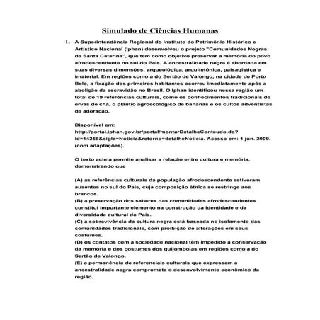 ENEM OTO Simulado de ciências humanas