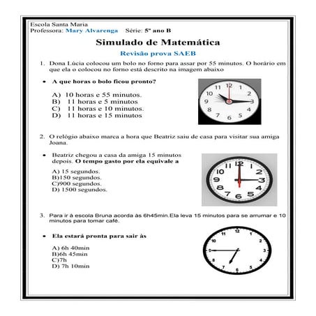 Simulado de Matemática - Revisão prova SAEB.