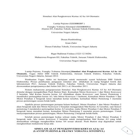 Simulasi alat pengkonversi kertas a3 ke a4 otomatis