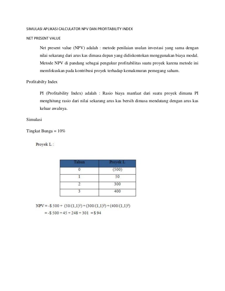 Simulasi Aplikasi Calculator Npv Pi Irr Mirr