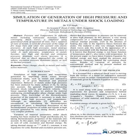 SIMULATION OF GENERATION OF HIGH PRESSURE AND TEMPERATURE IN METALS UNDER SHO...