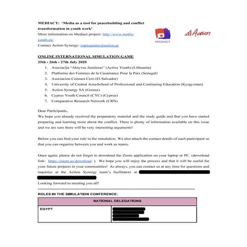 Simulation Mediact: Roles & Contacts