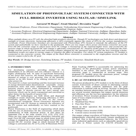 Simulation of photovoltaic system connected with full bridge inverter using m...