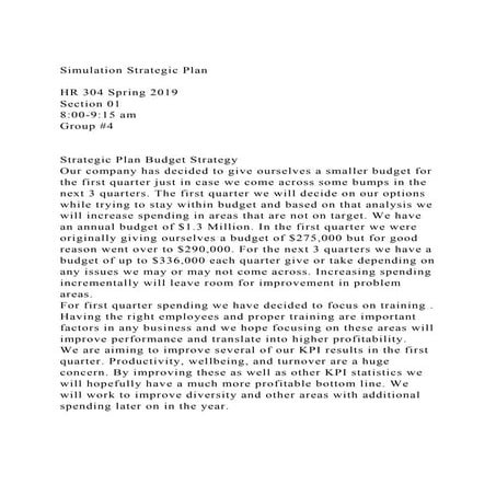 Simulation Strategic Plan HR 304 Spring 2019Section 01800.docx