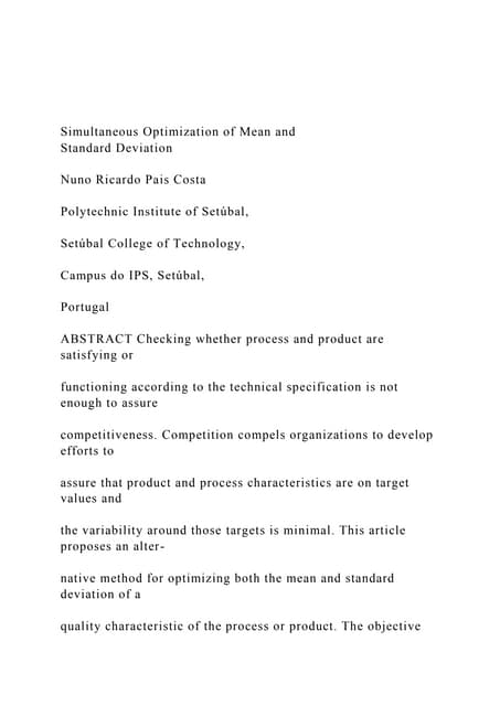Simultaneous Optimization of Mean andStandard DeviationN.docx
