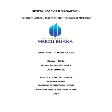 13.SIM, Winne Zaneta Wirastika, Hapzi Ali, Telekomunikasi, Internet, dan Teknologi Nirkabel , Universitas Mercubuana, 2017
