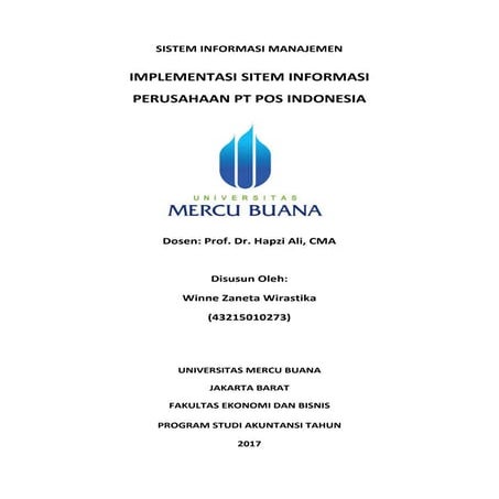 SIM, Winne Zaneta Wirastika, Implementasi Sistem Informasi PT. Pos Indonesia (UTS), Univeritas Mercubuana, 2017