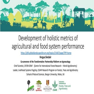 Development of holistic metrics of  agricultural and food system performance