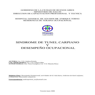 Sindrome de tunel carpiano y desempeño ocupacional