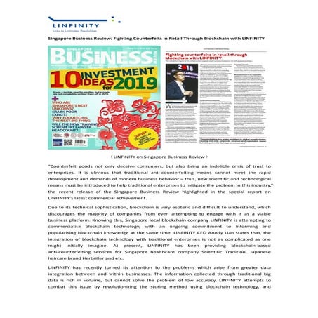 Singapore business review fighting counterfeits in retail through blockchain with linfinity