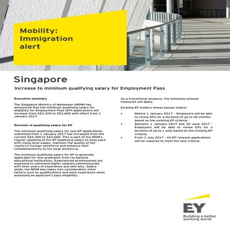 Singapore Mobility Alert  - Immigration - increase to minimum qualifying sala...