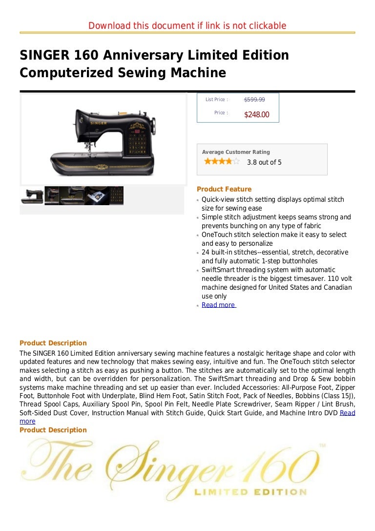 Singer 160 anniversary limited edition computerized sewing machine