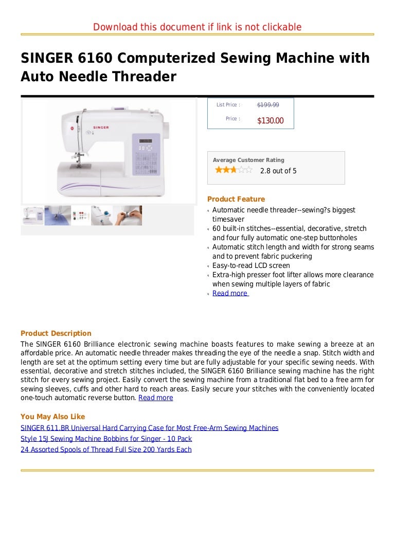 Singer 6160 computerized sewing machine with auto needle threader