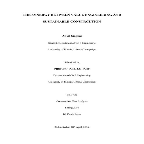 THE SYNERGY BETWEEN VALUE ENGINEERING AND SUSTAINABLE CONSTRUTION