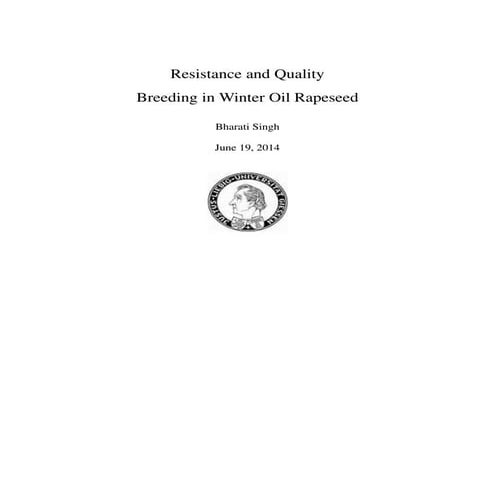 Resistance and Quality Breeding in Winter Oil Rapeseed