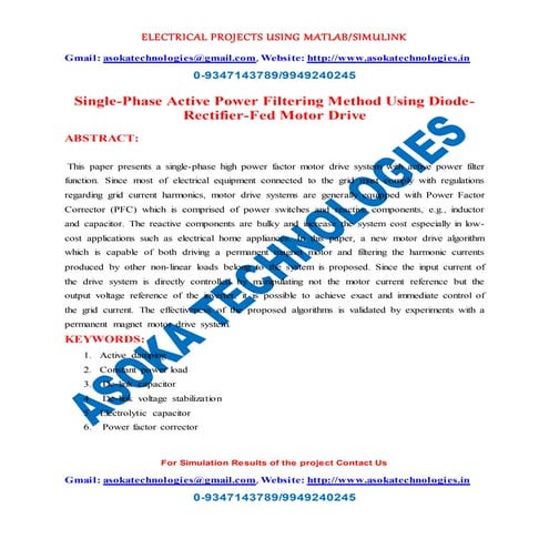 Single phase active power filtering method using diode-rectifier-fed motor drive