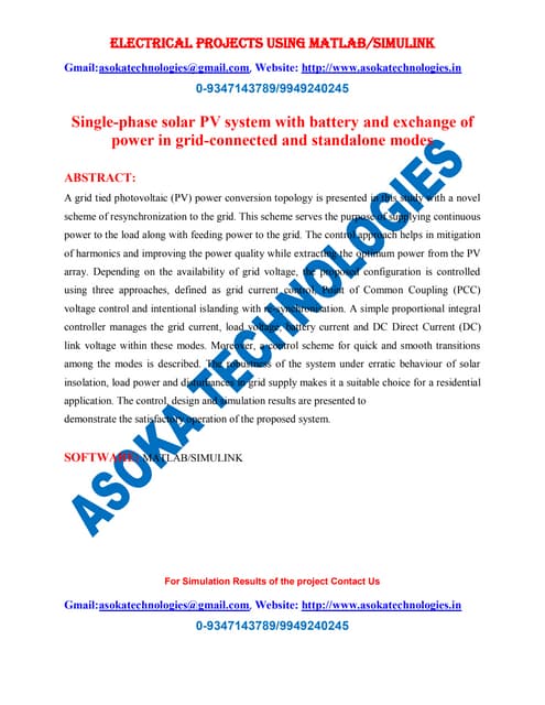 Single-phase solar PV system with battery and exchange of power in grid-conne...