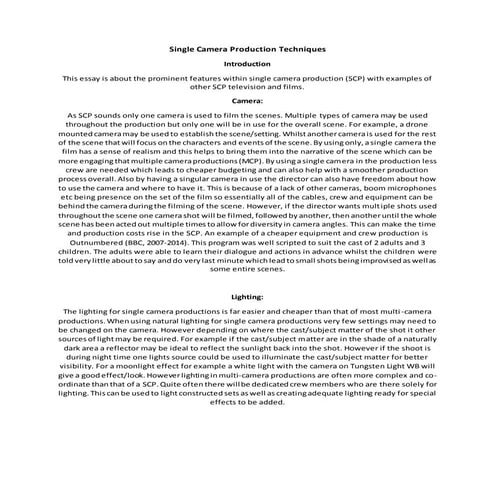 Single Camera Production Techniques 