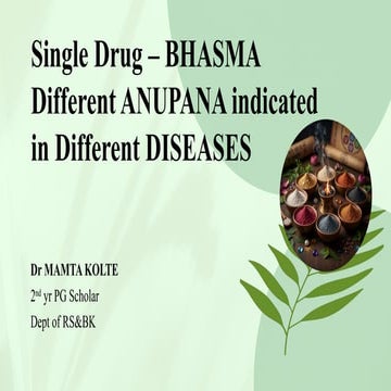 Single Drug (RAJAT & LOHA BHASMA) – Different ANUPANA indicated in Different....