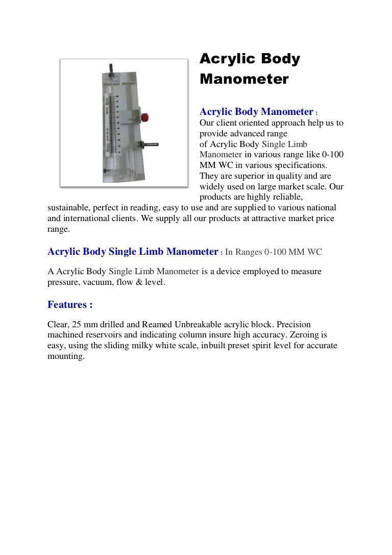 Single limb manometer