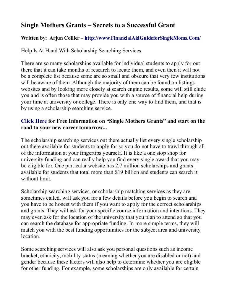 Single Mothers Grants Secrets To A Successful Grant