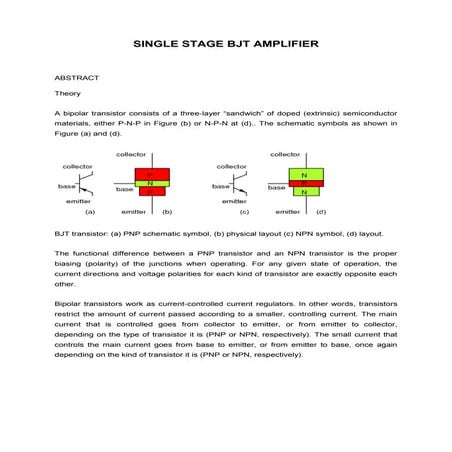 Single stage bjt amplifier. experiment 6