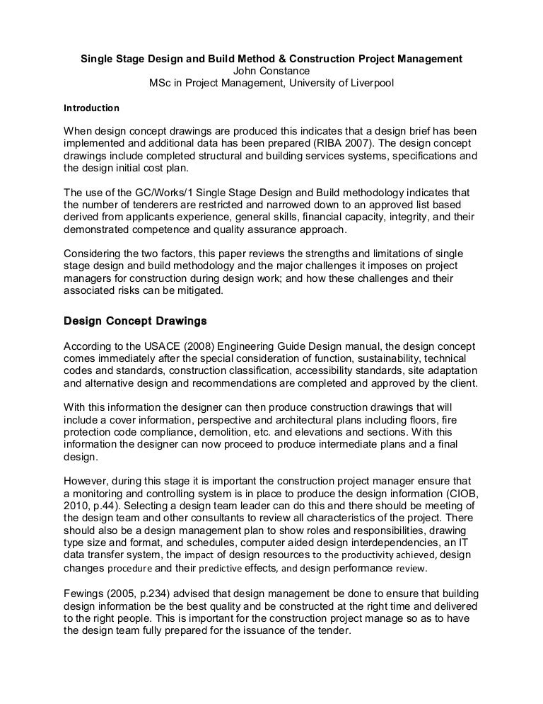Single Stage Design And Build Method Construction Project Management