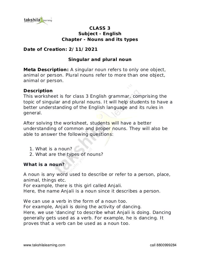 singular and plural noun class 3 worksheet