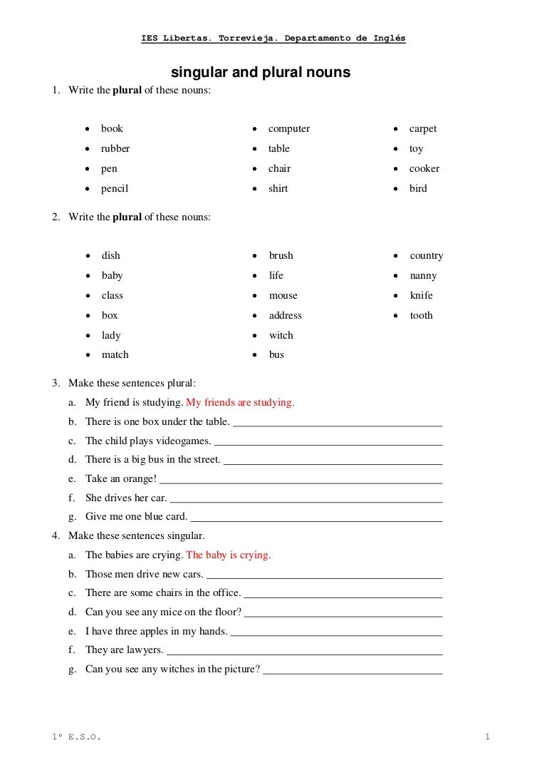 singular and plural nouns activity resume plural