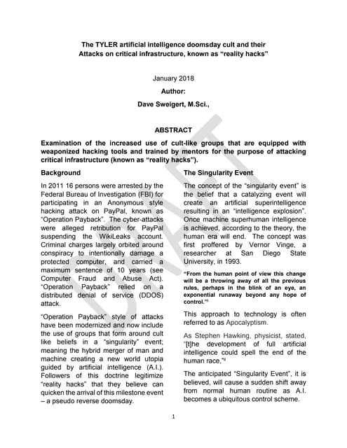 The hacking methods of the Singularity Event doomsday cult (TYLER A.I.)