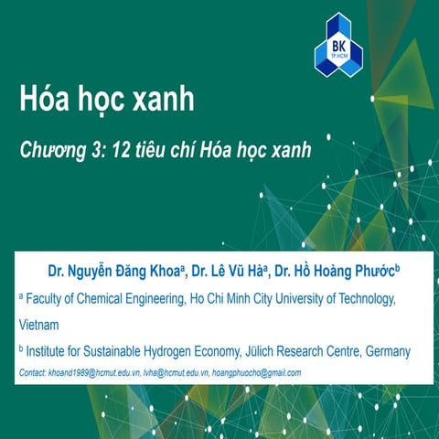 Hóa học xanh - Chương 3 - 12 Tiêu chí Hóa học xanhpdf | PDF