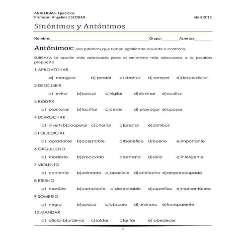 Sinonimos y antonimos