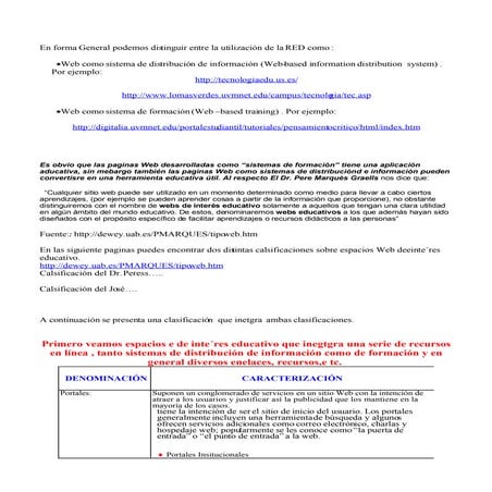 Clasificación Páginas Web educativas