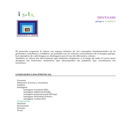 Sintaxis del castellano para estudiantes de griego clásico