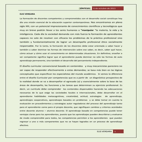 Sintesis  aprender haciendo (foro del currículum siglo xxi