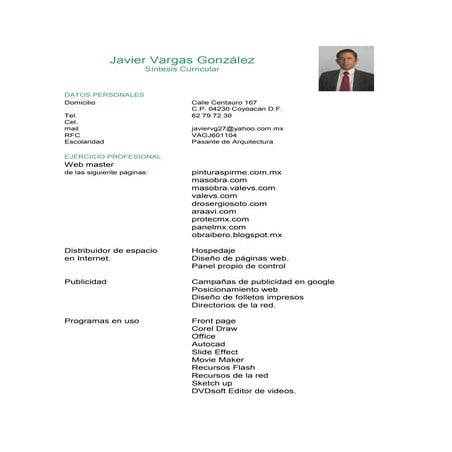 CV Diseñador de paginas web