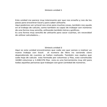 Sintesis de excel . elizabeth vanegas y olga beltran