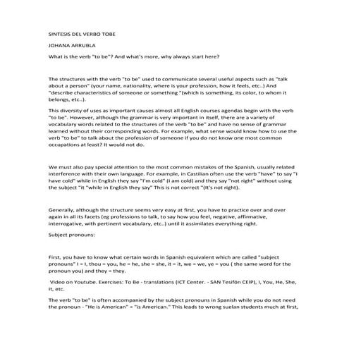 Sintesis del verbo tobe